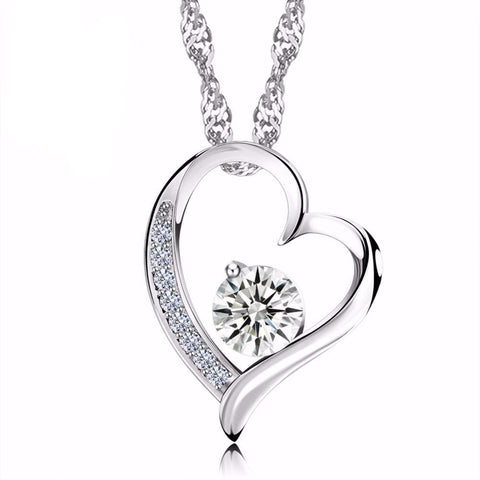 Love Heart Shape Silver Necklace